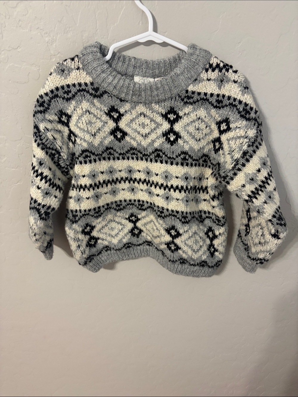 Zara Gray, Cream & Black Nordic Pattern Knit Sweater